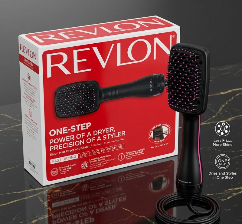 Revlon One-Step Hair Dryer & Styler Paddle Brush RVHA6475: 2-in-1 Detangle, Dry & Smooth – Ionic, Cool Shot