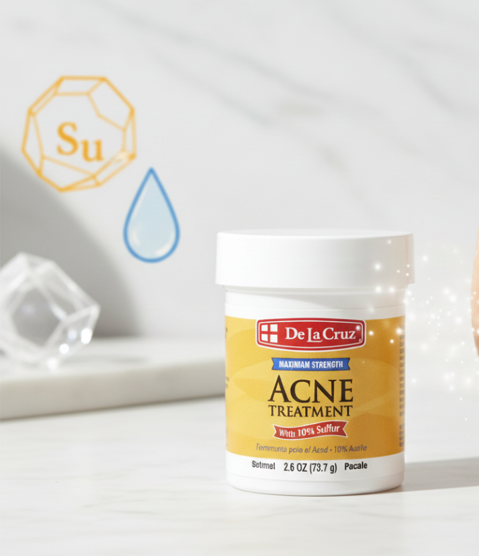 De La Cruz 10% Sulfur Ointment Maximum Strength Acne Treatment | Fast-Acting Wash-Off Mask for Pimples & Blackheads | Oil-Free, Fragrance-Free