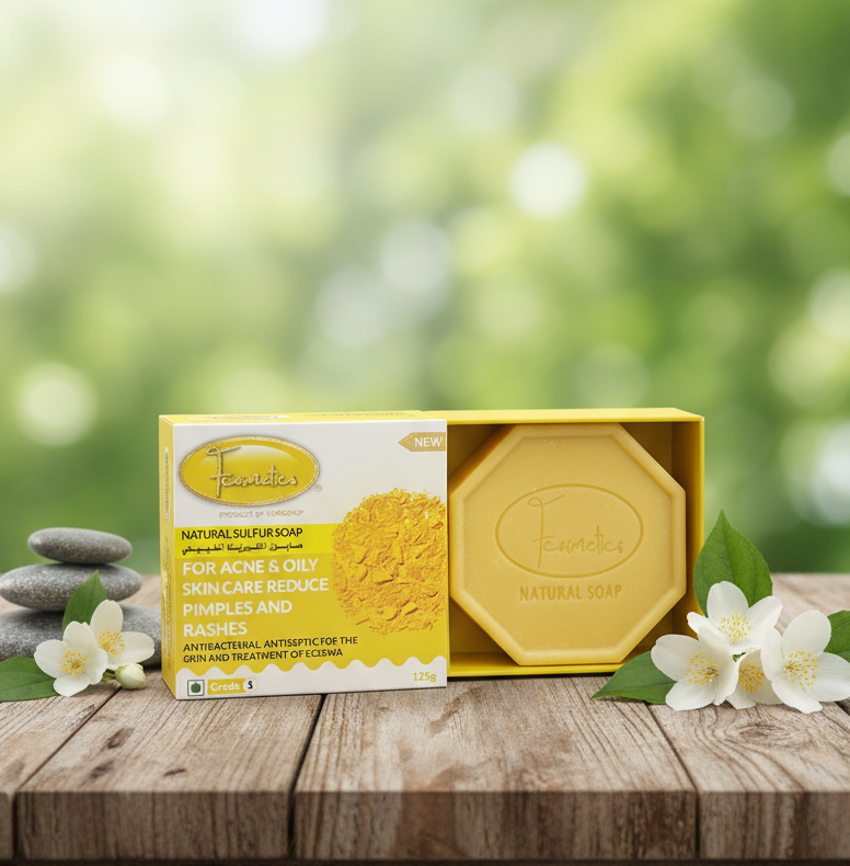 صابون الكبريت الطبيعي من كوزمتكس | علاج حب الشباب والبشرة الدهنية - 125 غرام  Natural Sulfur Soap by Cosmetics | Acne & Oily Skin Treatment - 125g