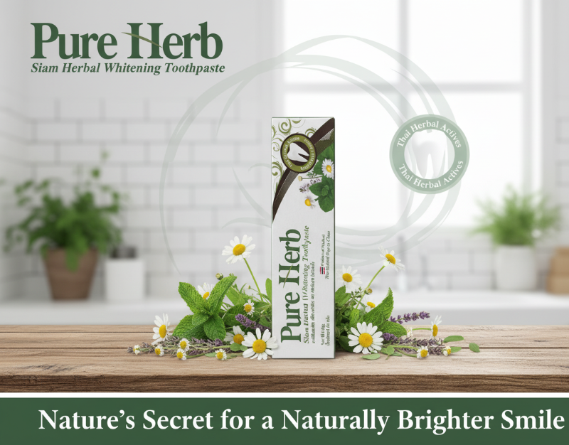 Pure Herb Siam Herbal Whitening Toothpaste | 7 Natural Herbs + Fluoride | Whitens Teeth, Prevents Gum Bleeding & Freshens Breath | Sensitive Formula