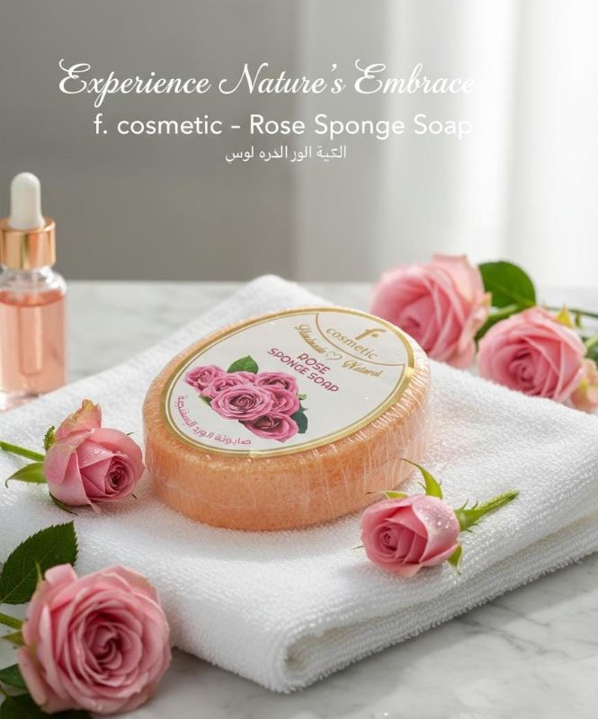 صابون الورد الطبيعي المصنوع يدويًا مع إسفنجة | صابون مقشر ومرطب  Handmade Natural Rose Soap with Sponge | Exfoliating and Moisturizing Soap