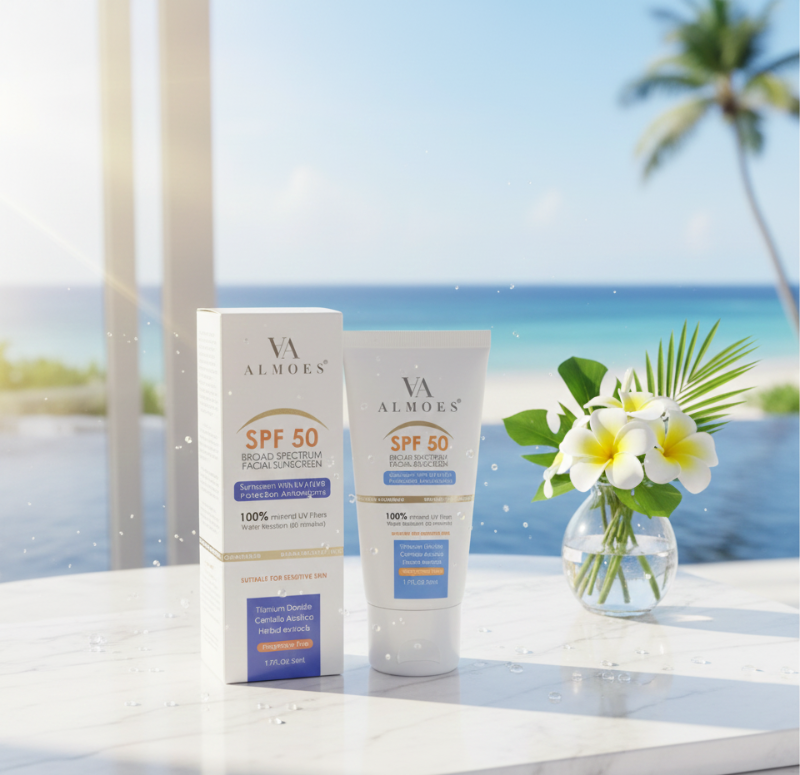 ALMOES SPF 50 Broad Spectrum Facial Sunscreen | Mineral Sunscreen with Niacinamide for Sensitive Skin