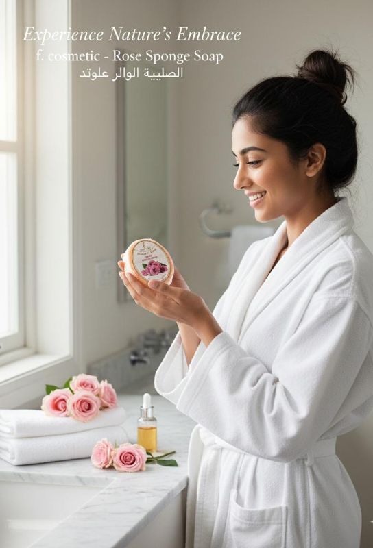 صابون الورد الطبيعي المصنوع يدويًا مع إسفنجة | صابون مقشر ومرطب  Handmade Natural Rose Soap with Sponge | Exfoliating and Moisturizing Soap