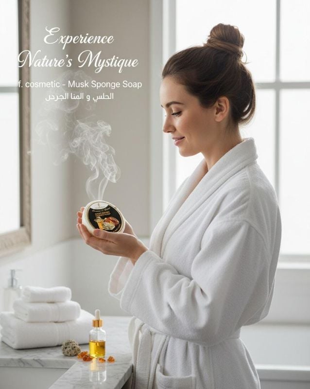 صابون المسك والعنبر مع الليفة | صابون طبيعي مصنوع يدويًا للتنظيف والتقشير  Musk and Amber Soap with Loofah | Natural Handmade Soap for Cleansing and Exfoliating