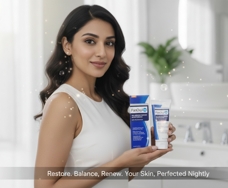 PanOxyl PM Balancing Repair Moisturizer | Niacinamide Night Cream for Acne-Prone Skin | Oil Control & Pore Minimizer | With Ceramides