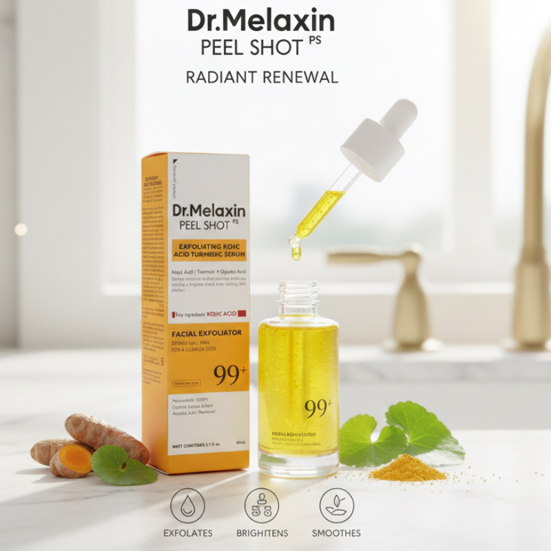 Dr. Melaxin Peel Shot Exfoliating Serum – Kojic Acid + Turmeric + Glycolic Acid | Rinse-Off Facial Treatment for Brighter, Even Skin Tone (80ml)