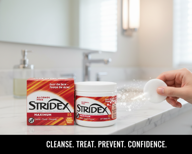 Stridex Maximum Strength Salicylic Acid 2% Acne Pads | 55 Alcohol-Free Exfoliating Pads | For Clogged Pores & Breakouts
