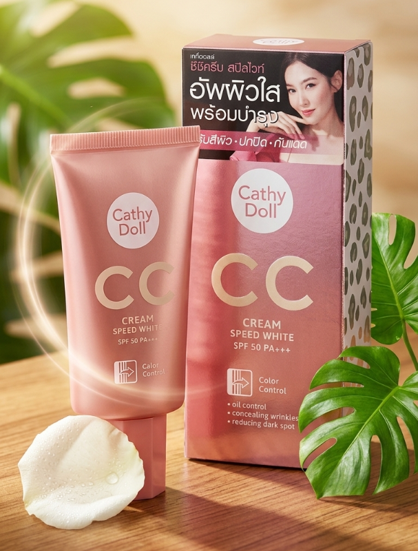 Cathy Doll CC Cream Speed White SPF 50 PA+++: Color Corrector, Water Drop Hydration & Chromabright – 12H Oil Control