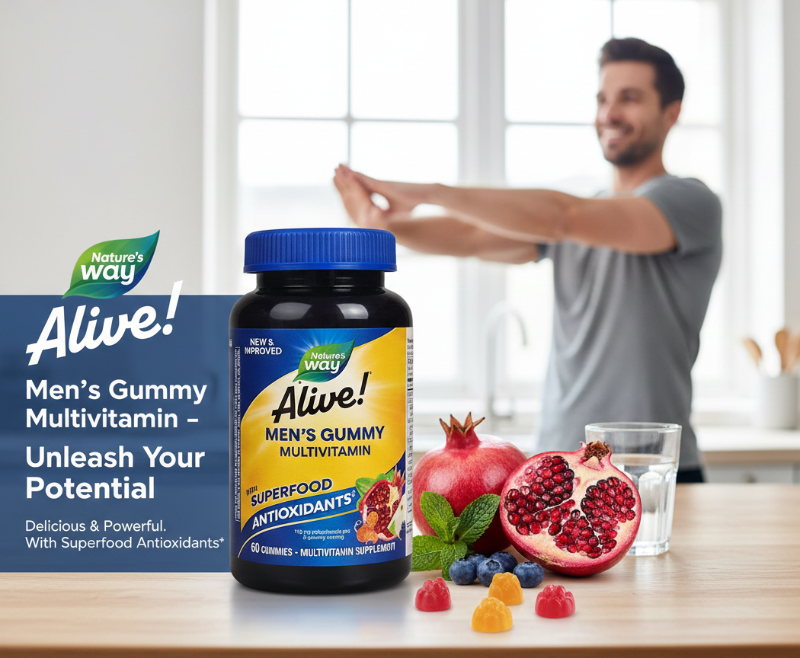 Nature’s Way Alive! Men's Gummy Multivitamin | Plant‑Based Gummies with B‑Vitamins & Antioxidants for Energy & Muscle Support