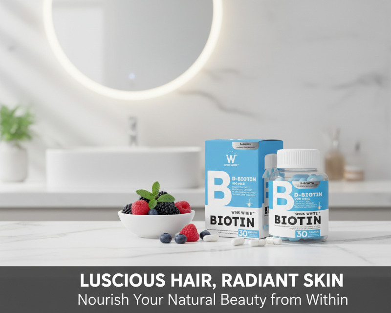 Wink White D-Biotin | 900 mcg Biotin Capsules with Natural Herbs for Hair Growth & Strength