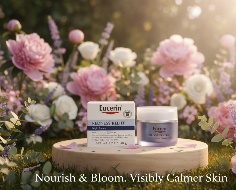 Eucerin Redness Relief Night Cream | Soothing Cream for Sensitive Skin | Licochalcone A to Reduce Redness | Fragrance-Free – 48g