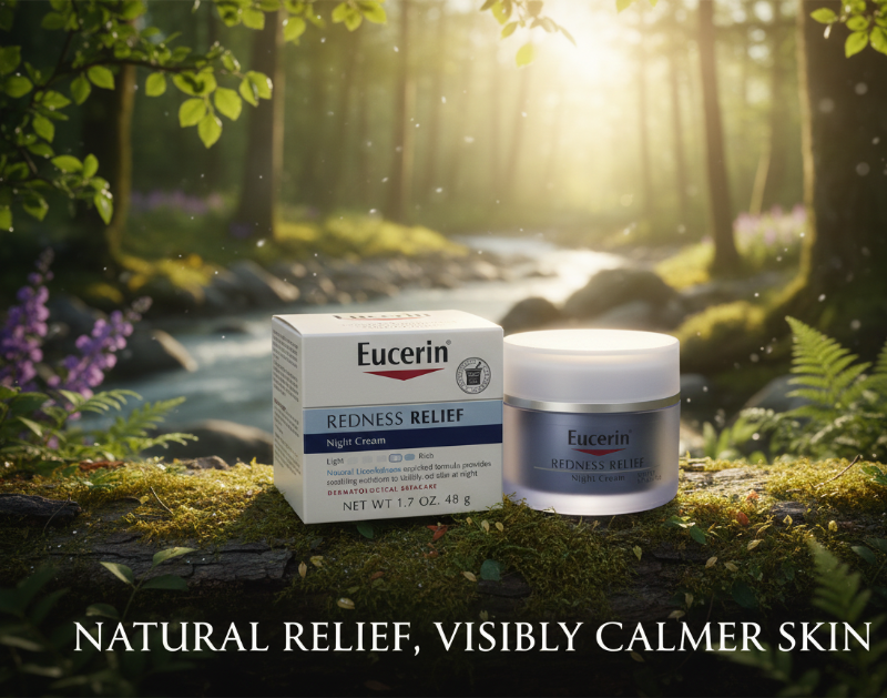 Eucerin Redness Relief Night Cream | Soothing Cream for Sensitive Skin | Licochalcone A to Reduce Redness | Fragrance-Free – 48g