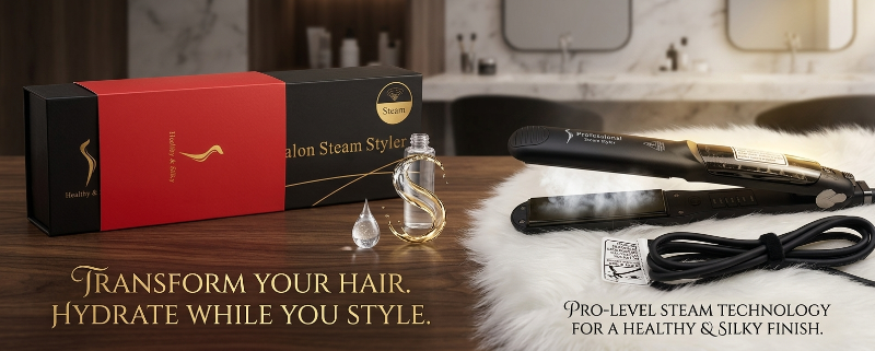 Professional Hair Salon Steam Styler: Healthy & Silky – Steam Technology, 450°F, Ceramic Plates – Straighten & Curl