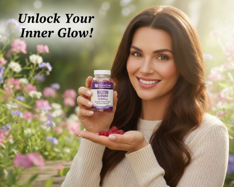 Rejuvicare Biotin Gummies 10,000 mcg | High‑Strength Raspberry Gummies for Hair, Skin & Nails