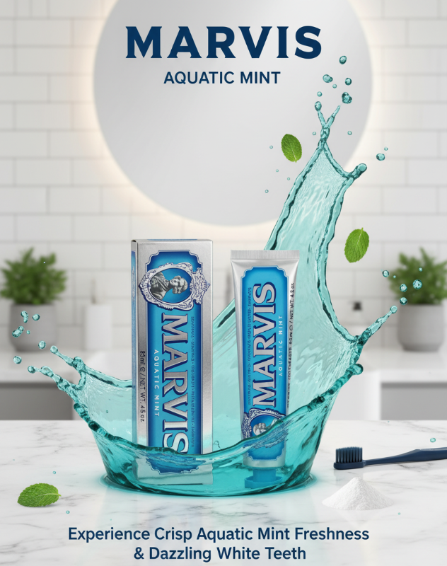 Marvis Aquatic Mint Toothpaste 85ml – Italian Luxury Toothpaste | Fresh Aquatic & Peppermint Flavor | Enamel Building & Long-Lasting Fresh Breath