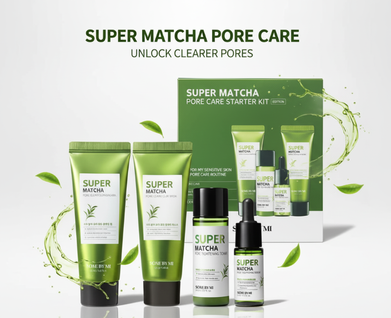 مجموعة سوم باي مي سوبر ماتشا للعناية بالمسام | روتين من 4 خطوات للرؤوس السوداء والمسام  Some By Mi Super Matcha Pore Care Kit | 4-Step Routine for Blackheads and Pores