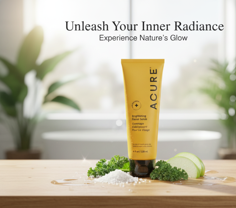 مقشر الوجه المفتح من أكيور - مقشر طبيعي مقشر بخلاصة الأعشاب البحرية وقشر الليمون لبشرة مشرقة  Acure Brightening Facial Scrub - A Natural Exfoliating Scrub with Seaweed and Lemon Peel Extracts for Radiant Skin