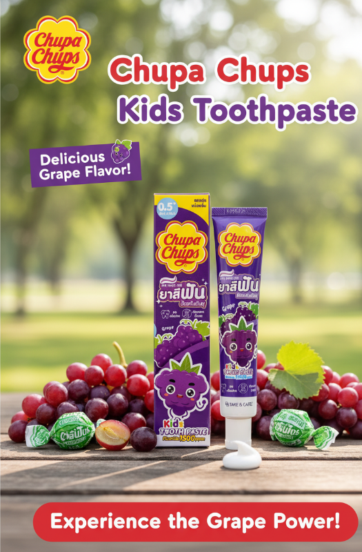 Chupa Chups Kids Toothpaste Grape 40g | Fluoride 1500ppm | FDA Thailand Certified | Sugar-Free Cavity Protection for Toddlers 0.5+