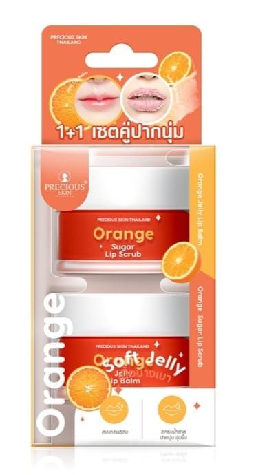 مجموعة العناية بالشفاه من بريشوس سكين تايلاند - برتقالي - مرطب شفاه برائحة البرتقال. شفاه مرطبة. لون برتقالي زاهي.    Precious Skin Thailand Lip Care Set - Orange - Orange Scented Lip Balm. Moisturized lips. Bright orange color.