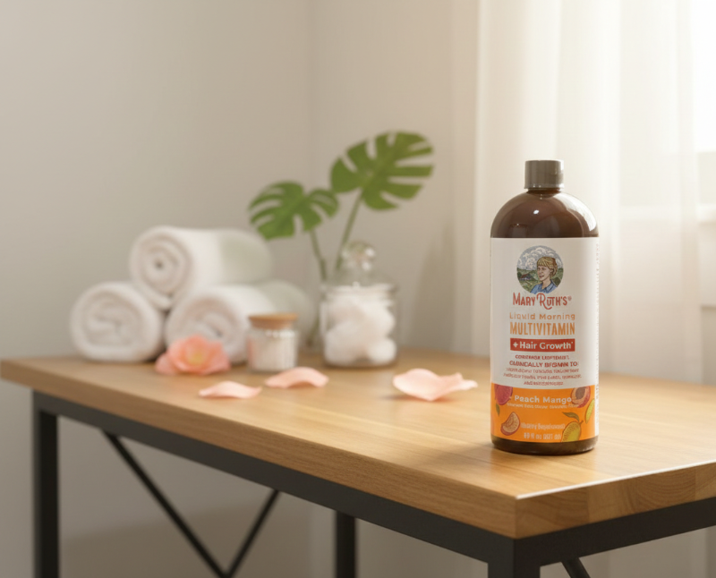 MaryRuth’s Liquid Morning Multivitamin + Hair Growth | Peach Mango Liquid Multivitamin with Lustriva® for Hair & Skin