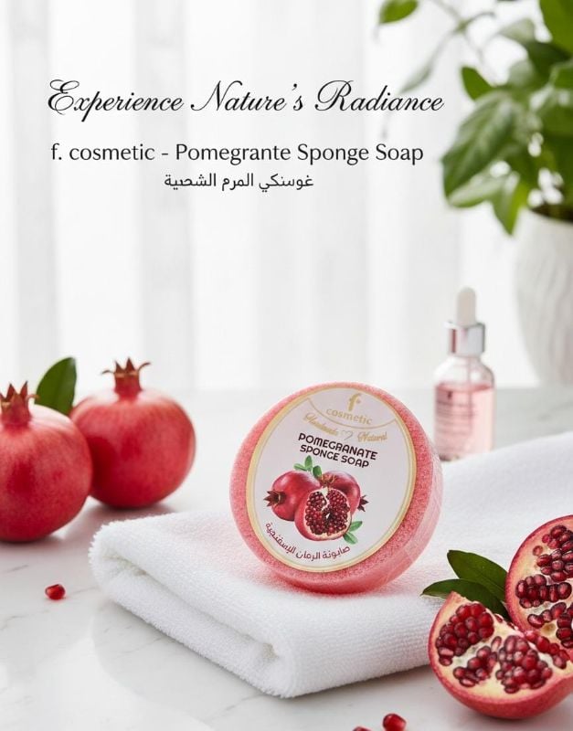 صابون الإسفنج بالرمان من إف كوزمتكس | صابون مقشر غني بمضادات الأكسدة Pomegranate Sponge Soap by F Cosmetics | Antioxidant-Rich Exfoliating Soap
