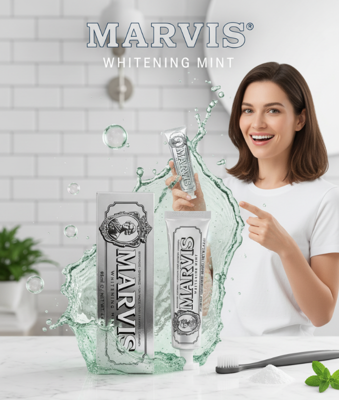 Marvis Whitening Mint Toothpaste 85ml – Italian Luxury Toothpaste | Dual-Silica Technology for Stain Removal | Fluoride, Tartar Control & Fresh Breath