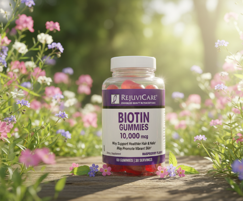 Rejuvicare Biotin Gummies 10,000 mcg | High‑Strength Raspberry Gummies for Hair, Skin & Nails