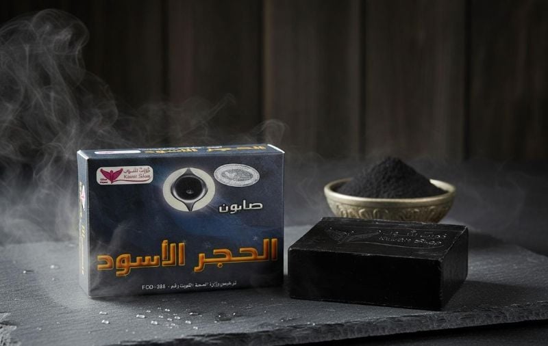 صابون الحجر الأسود | معتمد من وزارة الصحة الكويتية - قالب 100 جرام Black Stone Soap | Approved by the Kuwait Ministry of Health - 100g Bar