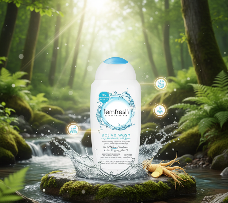 غسول فيم فريش للمناطق الحميمة | انتعاش يدوم ٢٤ ساعة وتحكم في الروائح | مع الجينسنغ وأيونات الفضة  Femfresh Intimate Wash | 24-Hour Freshness & Odor Control | With Ginseng & Silver Ions