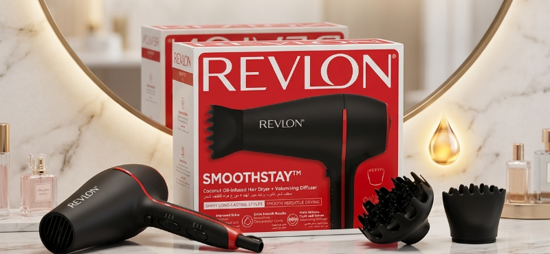 Revlon Smoothstay Coconut Oil-Infused Hair Dryer: 2000W, Ceramic Tourmaline Ionic, Diffuser & Concentrator, Cool Shot