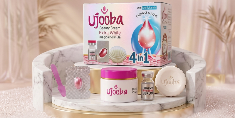 Ujooba 4-in-1 Beauty Set: Whitening Cream, Serum & Soap – Complete Skincare System – Consult Dermatologist