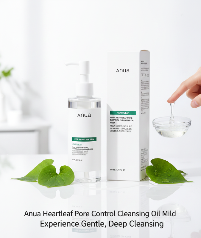 Anua Heartleaf Pore Control Cleansing Oil Mild - Fragrance-Free Cleanser for Sensitive & Acne-Prone Skin