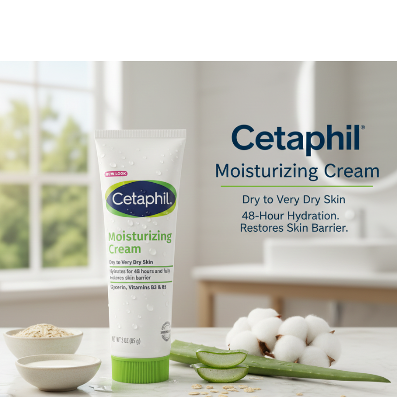 Cetaphil Moisturizing Cream for Dry to Very Dry Skin – 48-Hour Hydration & Barrier Repair | Fragrance-Free, Non-Comedogenic | 85g/3oz