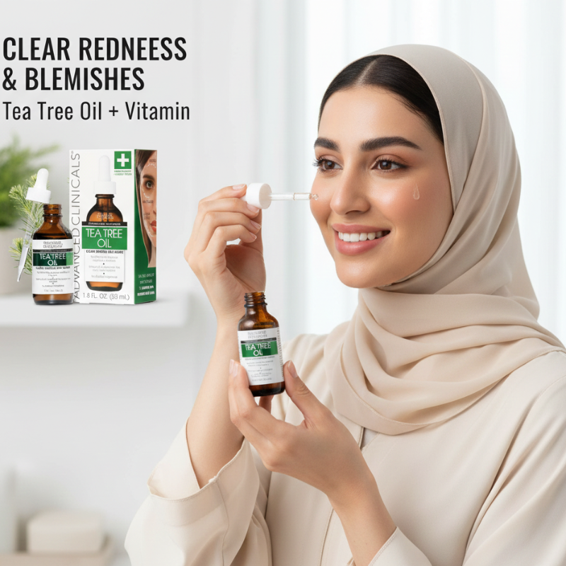 Advanced Clinicals Tea Tree Oil Facial Serum | Pure Tea Tree + Vitamin E | Spot Treatment for Blemishes, Redness & Bumps