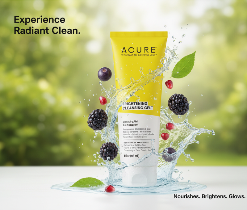 جل أكيور المُنظِّف المُشرق - غسول نباتي للوجه بخلاصة الرمان وتوت الآساي لبشرة مُشرقة  Acure Brightening Cleansing Gel - Botanical Facial Wash with Pomegranate & Acai Berry for Radiant Skin