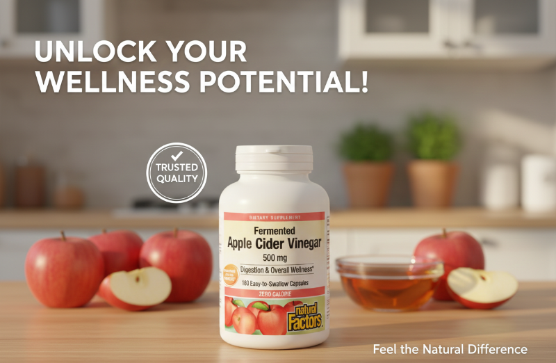 Natural Factors Fermented Apple Cider Vinegar Capsules | 500 mg with “The Mother” for Digestion & Wellness