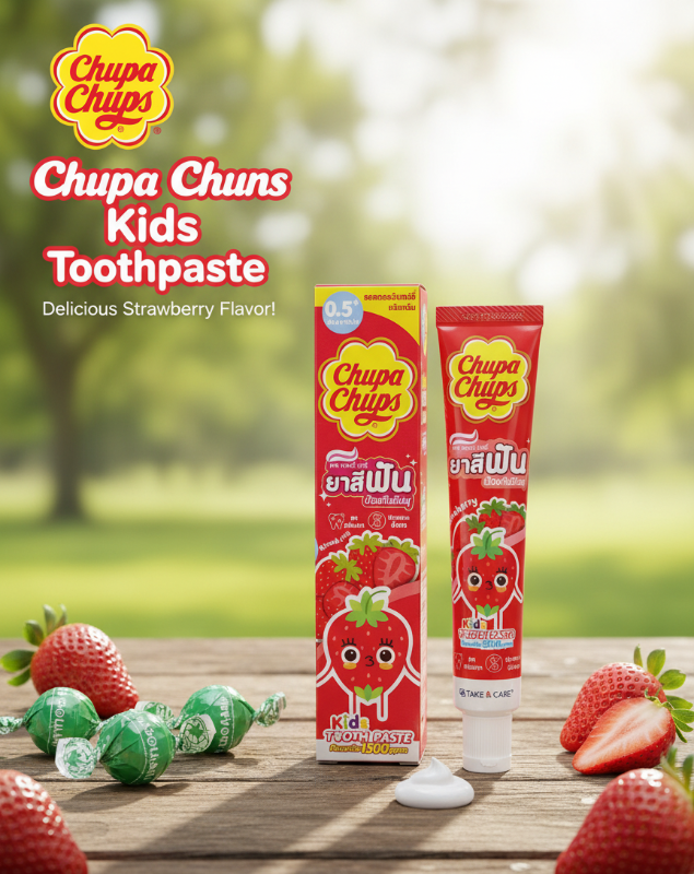 Chupa Chups Kids Toothpaste Strawberry 40g | Fluoride 1500ppm | Sugar-Free Cavity Protection for Toddlers 0.5+