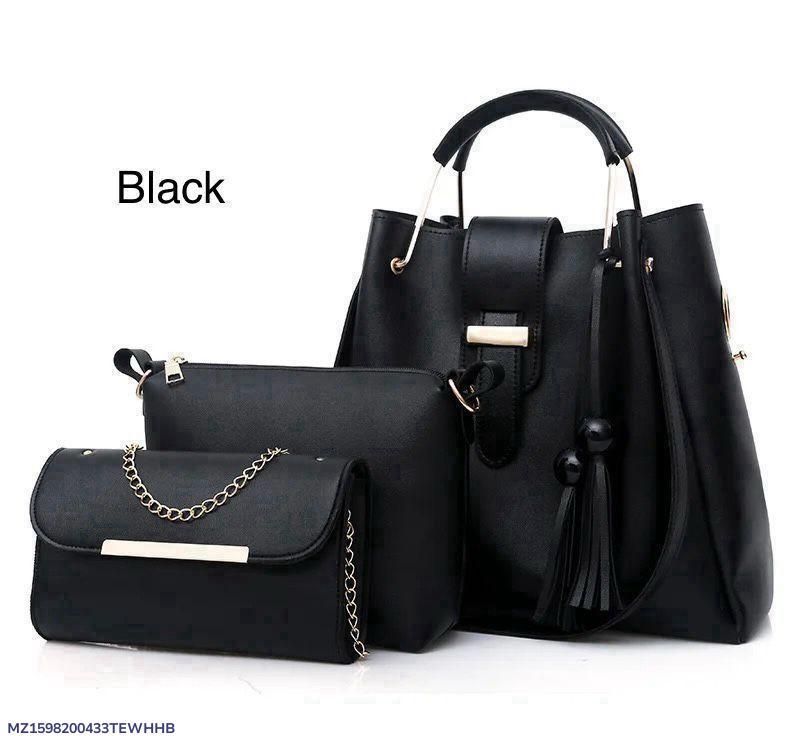 Women's PU Leather Plain Hand Bag Set