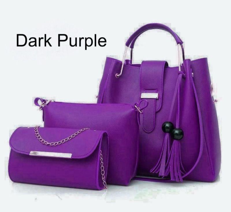 Women's PU Leather Plain Hand Bag Set