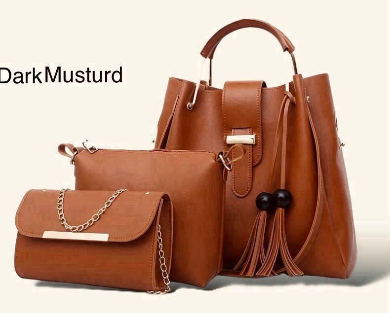 Women's PU Leather Plain Hand Bag Set