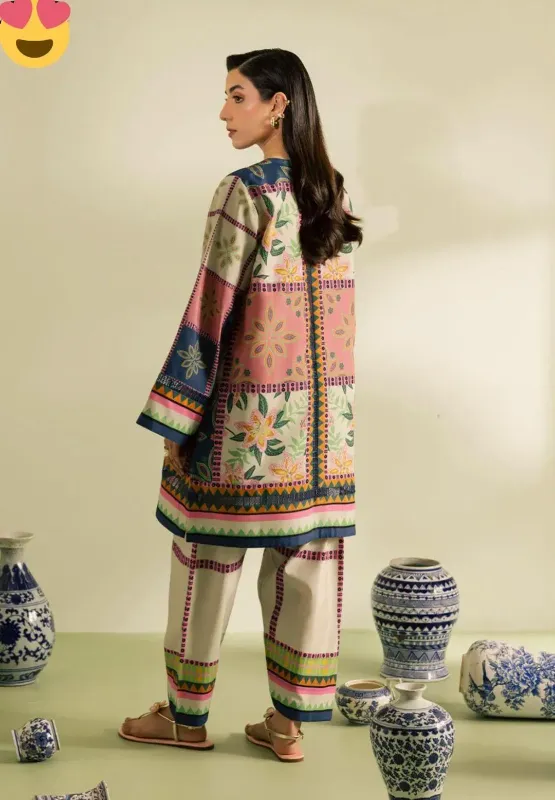 2 Pcs Women's Stitched Swiss Lawn Digital Print Shirt And Trouser