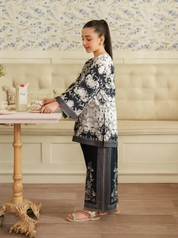2 Pcs Girl's Arabic Lawn Printed Co-ord Set