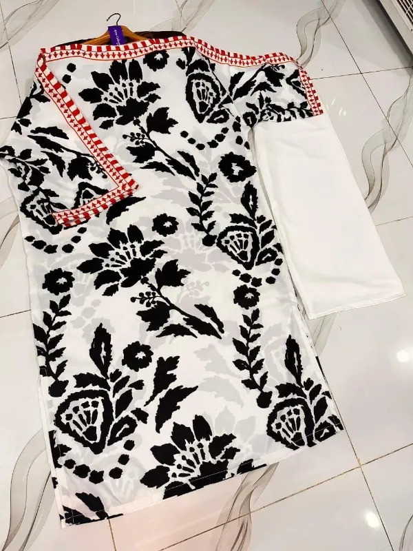 Chic Women's Stitched Printed Swiss Lawn Shirt And Trouser 2 Pcs Set black