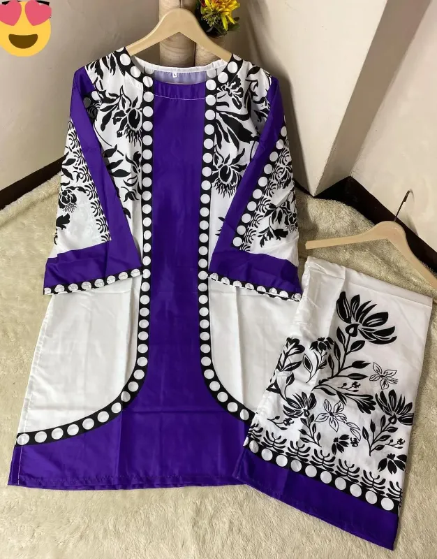 2 Pcs purple Women's Stitched Lawn Digital Print Shirt And Trouser