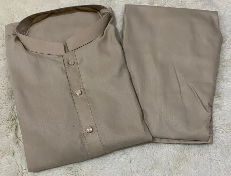 Men's Wash And Wear Plain Shalwar Kameez - 2 Pcs Set in Grey