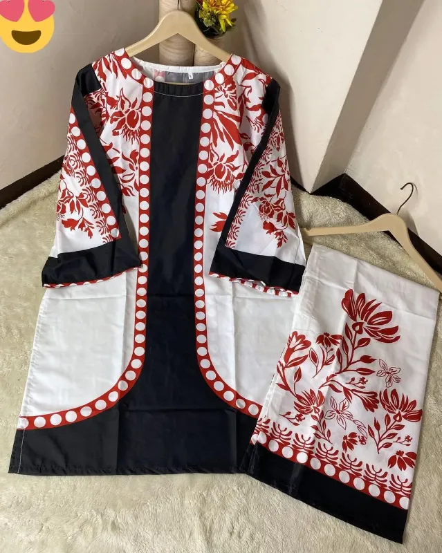 2 Pcs black Women's Stitched Lawn Digital Print Shirt And Trouser