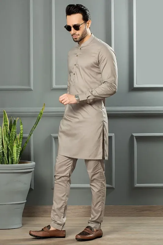 Men's Wash And Wear Plain Shalwar Kameez - 2 Pcs Set in Grey