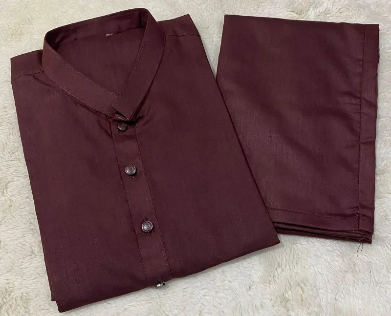 2 Pcs Men’s Stitched Wash And Wear Plain Shalwar Kameez Maroon