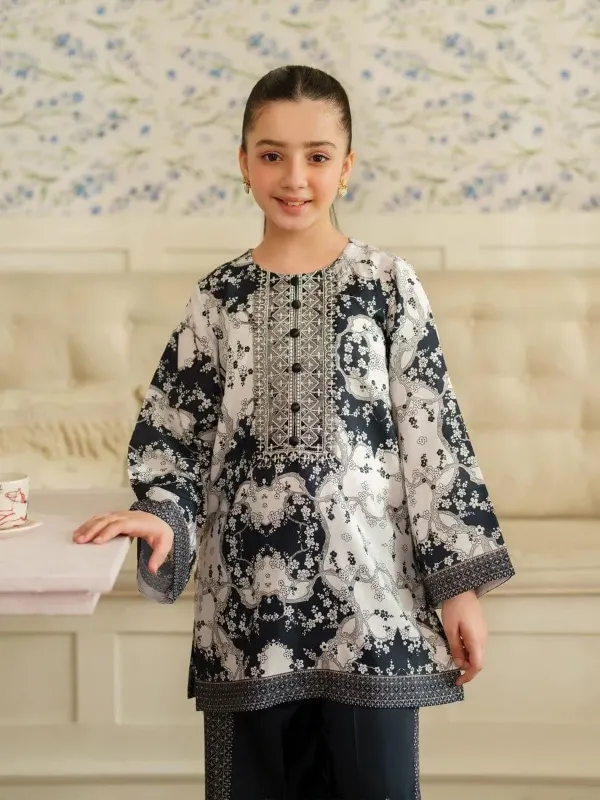 2 Pcs Girl's Arabic Lawn Printed Co-ord Set