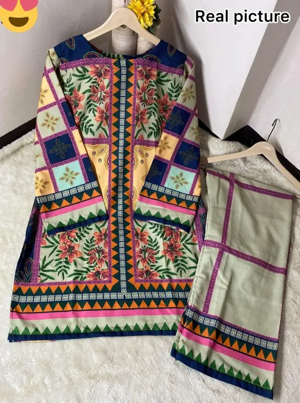 2 Pcs Women's Stitched Swiss Lawn Digital Print Shirt And Trouser